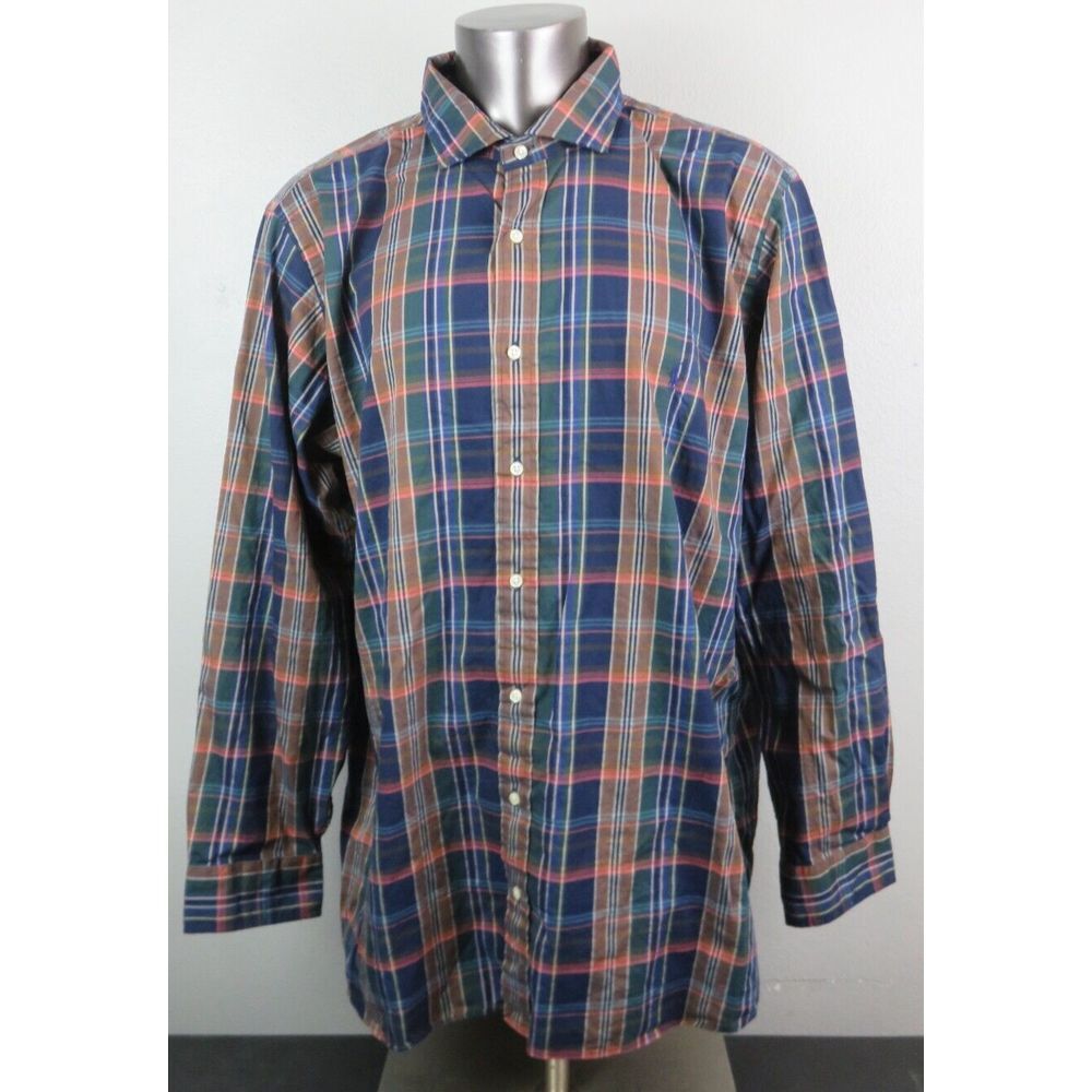Men Ralph Lauren Long Sleeve Button Front Shirt Size 3XB Cotton Plaid Multicolor